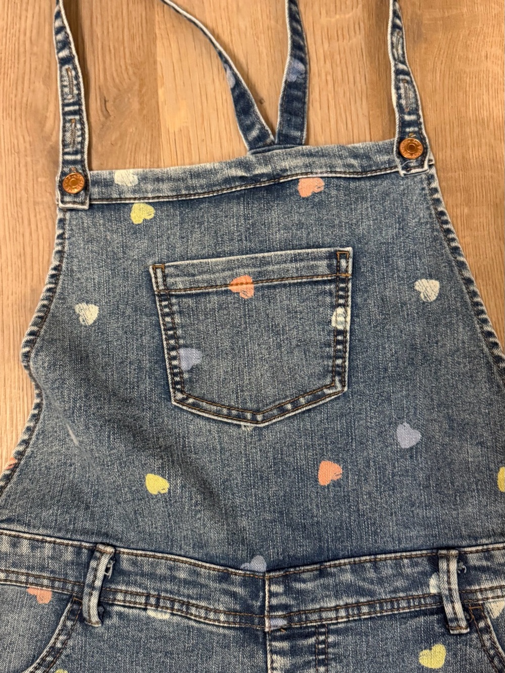 Cat & Jack Heart Print Denim Shortalls Overalls XXL 18 Plus Super Stretch